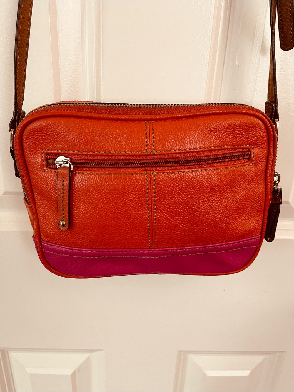 Tignanello Genuine Leather-Two Tone Orange/Fuchsia/Pink Crossbody